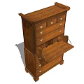Vintage Style Wooden Storage Cabinet With Multiple Drawers Drop-Down Desk Top And Metal Handles