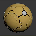 Golden Industrial Equipment Sphere With Geometric Patterns Central White Circle Shiny Surface Design
