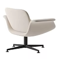 Modern Light Beige Upholstered Accent Chair with Curved Backrest Armrests and Black Metal Swivel Base