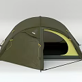Camping Camp Featuring Green Outdoor Tent With Open Door And Yellow Ropes