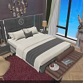 Double Bed with Headboard Decor Nightstand Lamp and Sofa in Bright Bedroom with Window