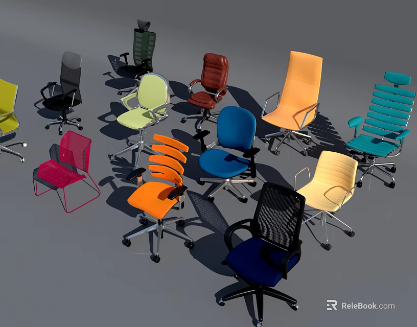 Modern Office Chairs with Various Colors and Stylish Ergonomic Designs 3d model 