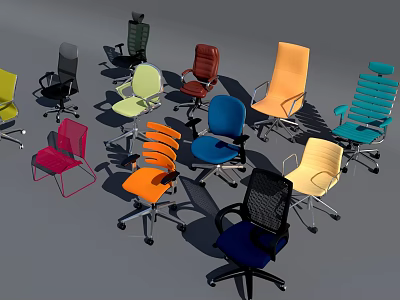 Modern Office Chairs with Various Colors and Stylish Ergonomic Designs 3d model