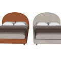 Upholstered Double Bed with Arched Headboard Light Gray and Orange Linen Sheets White Pillows 3d model