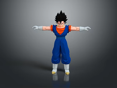 Anime Style 3D Character With Blue Outfit Orange Inner Shirt And Black Spiky Hair Standing 3d model
