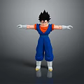 Anime Style 3D Character With Blue Outfit Orange Inner Shirt And Black Spiky Hair Standing