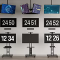 Multiple Wall Mounted and Stand TVs with Digital Number and Graphic Displays