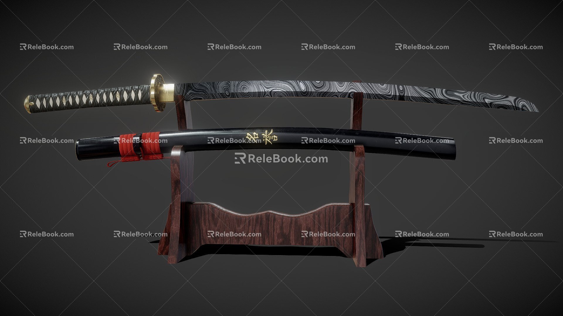 Damascus Steel Samurai Swords 3d model