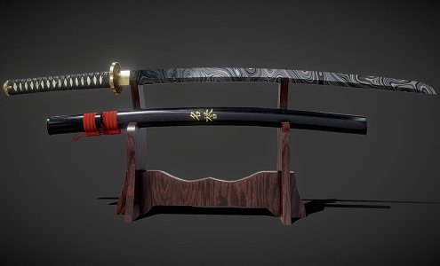 Damascus Steel Samurai Swords 3d model