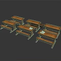 Vintage Wooden Classroom Desks And Benches With Classic Design For Educational Setting