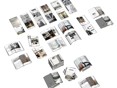 Open Books And Magazines With Interior Design Photographs And Content Pages 3d model