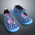 Dark Blue Kids Shoes With Pink Heart Patterns Velcro Strap And Blue Soles