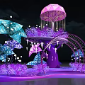 Enchanting Purple Arch Decorations With Illuminated Blue Floral Elements And Lights