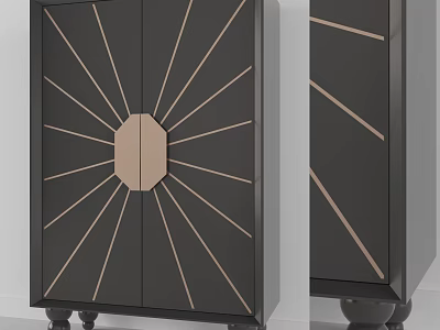 Elegant Black Entryway Cabinet Sideboard With Gold Radiant Lines And Central Decorative Panel 3d model