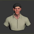 Elderly Man Bust Wearing Gray Cap And Light Colored Polo Shirt On Gray Background