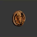 Detailed View of Opened Walnut With Orange Yellow Kernel Inside On Dark Background 3d model