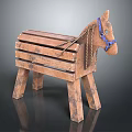 Wooden Building Blocks Crafted Horse Shaped Toy With Blue Bridle And Textured Wooden Legs