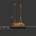 Construction Model Featuring Platform Crane Poles And Hexagonal Structure