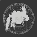 Black And Orange Biomechanical Character With Cannon Arm Standing On Base