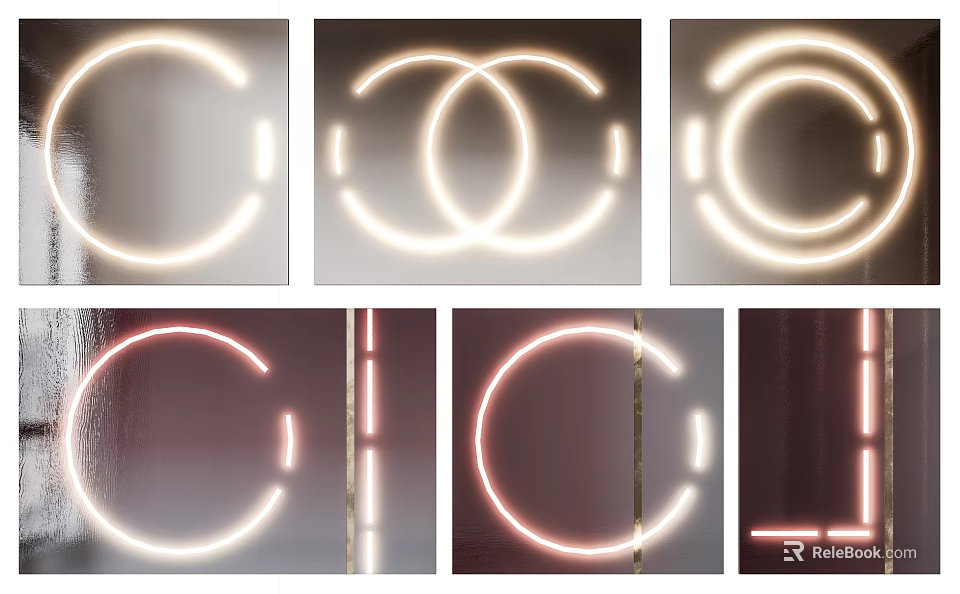 Soft Illuminated Decorative Lights Featuring Circular Double Ring And Square Shapes 3d model