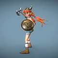 Woman With Horned Helmet Holding Axe And Shield Red Hair Shorts And Boots