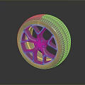 Modern Automotive Tire With Metallic Alloy Wheel Spoke Design And Tread Pattern