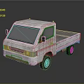 White Small Pickup Truck With Open Cargo Bed Windshield And Wheels 3d model