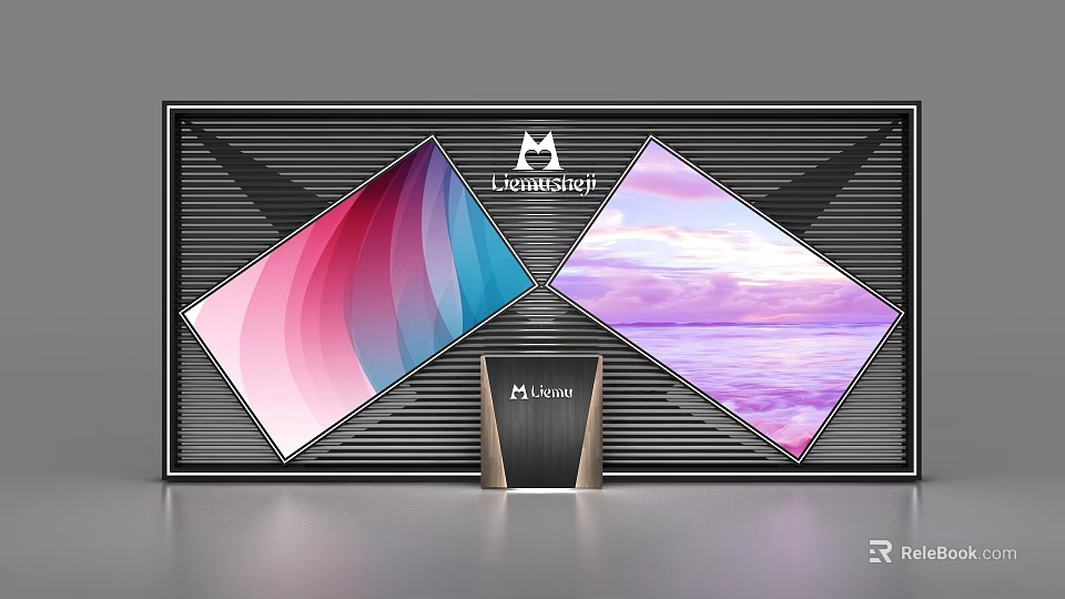 Modern Display Shelf Design With Digital Screens And Product Showcase Panels 3d model 