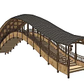 Wooden Arched Garden Ornament Bridge With Tile Roof Railing And Lanterns