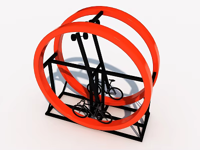 Fun Outdoor Play Equipment Featuring Red Circular Rings Black Frame And Bicycle Structure 3d model