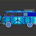 Vintage Blue Volkswagen Van With Artistic Patterns And Roof Rack Design