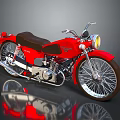 Red Vintage Motorcycle With Brown Seat Round Headlight Silver Engine And Reflective Surface 3d model