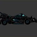 Futuristic Glossy Car With Blue Black Geometric Design And Neon Accents
