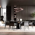 Modern Luxury Restaurant Interior With Pendant Light Dining Table Chairs And Plants