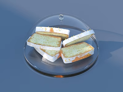 Delicious Fresh Bread Slices Served Under Glass Dome on Clear Plate 3d model