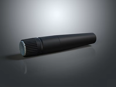Professional Black Handheld Microphone Isolated On Gray Background With Metal Mesh Head And Reflection 3d model
