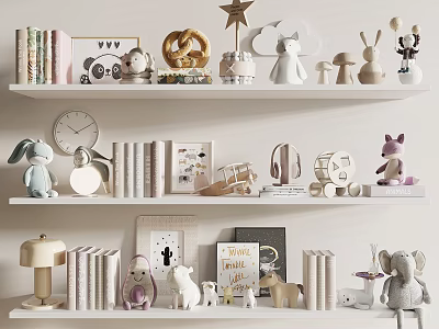Decorative Ornament Set with Animal Figurines Books Clock Photo Frames for Home Shelf 3d model