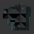 Dark Green Gabled Roof House with Three Chimneys Wooden Porch and Multiple Windows