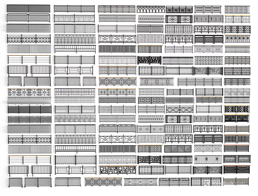 Various Decorative Fence Designs With Ornate Patterns And Grille Styles 3d model 
