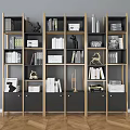 Modern Multi Layered Bookcase With Open Shelves Closed Cabinets Books And Decorative Sculptures