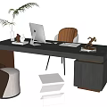 Modern Home Office Desk With Comfortable Chair Laptop And Green Plant Decor