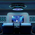 SPA Sauna Interior Design With Starry Sky Background Wall And Comfortable Blue Seats