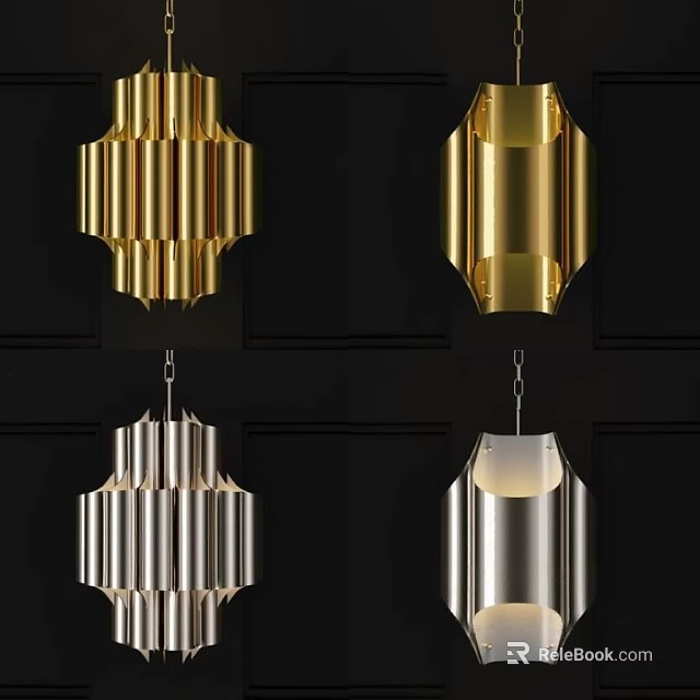 Modern Gold And Silver Chandeliers With Striped Geometric Design For Interior Decor 3d model 