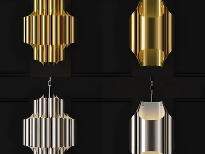 Modern Gold And Silver Chandeliers With Striped Geometric Design For Interior Decor 3d model