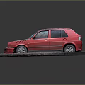 Red Old Vintage Hatchback Car Covered in Mud With Damaged Front Bumper 3d model