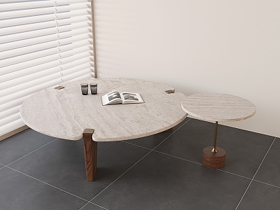 Nordic Marble Coffee Table Italian Light Luxury Special-Shaped Coffee Table Middle Ancient Solid Wood Coffee Table Combination 3d model