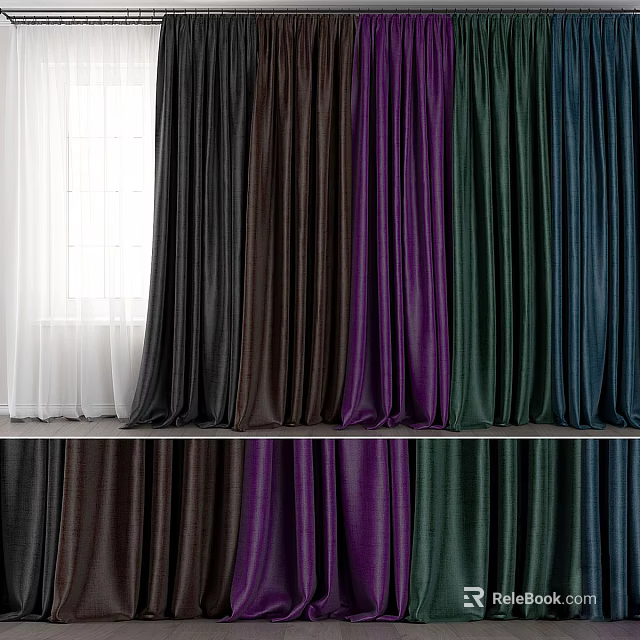 Multiple Colored Curtains with Sheer and Textured Fabric for Window Interior Decor 3d model 