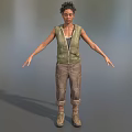 Game Movie Female Character in Green Sleeveless Vest Brown Cargo Pants Boots with Outstretched Arms
