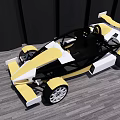 Yellow and White Open Frame Racing Car with Black Seat and Steering Wheel 3d model