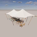Outdoor Garden Setup With White Tent Tables Chairs And Scenic Grass Meadow